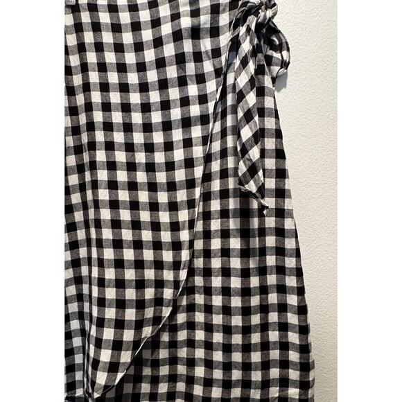 Madewell Size 4 Gingham Print Sarong Skirt Check Faux Wrap Tie Side Linen Blend - Picture 4 of 7